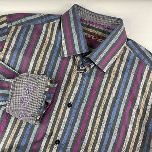 Robert Graham Multicolor Stripe Paisley Jacquard Button Front Shirt Mens Medium‎